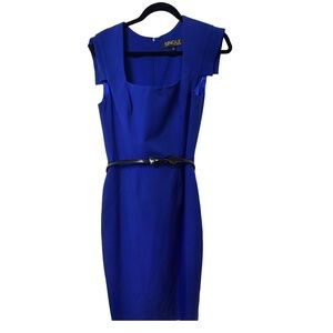 Royal blue stylish dress day or evening, come with cute bow belt  size 10